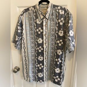 Cooke Street Honolulu Men’s Hawaiian Shirt Size XL Blue & White Aloha Hibiscus